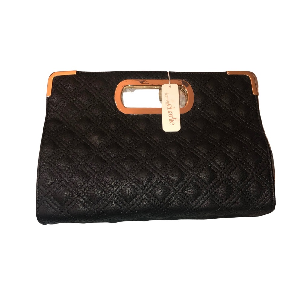 NWT Charming Charlie Black Quilted Vegan Leather Purse